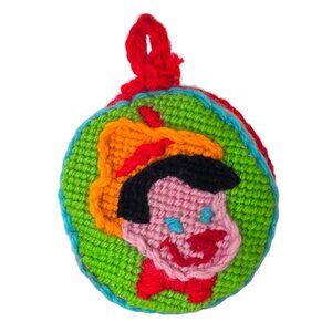 Vintage Pinocchio Ornament Handmade Needlepoint Wool Christmas Decor Disney 1979
